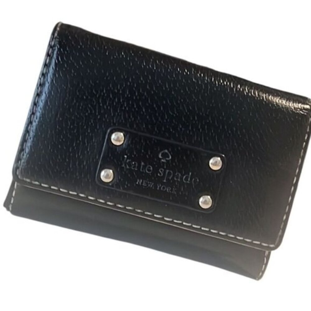 Kate Spade Black Leather Key Fob Zip Coin Bifold Wallet